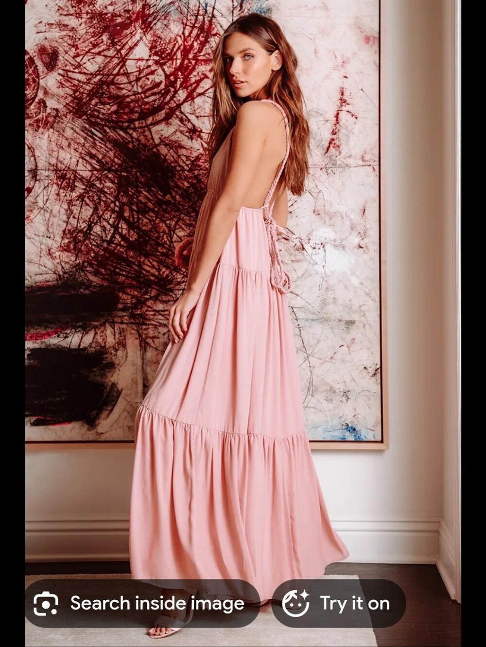 Storia Blush Pink Overall Tiered Maxi Dress
